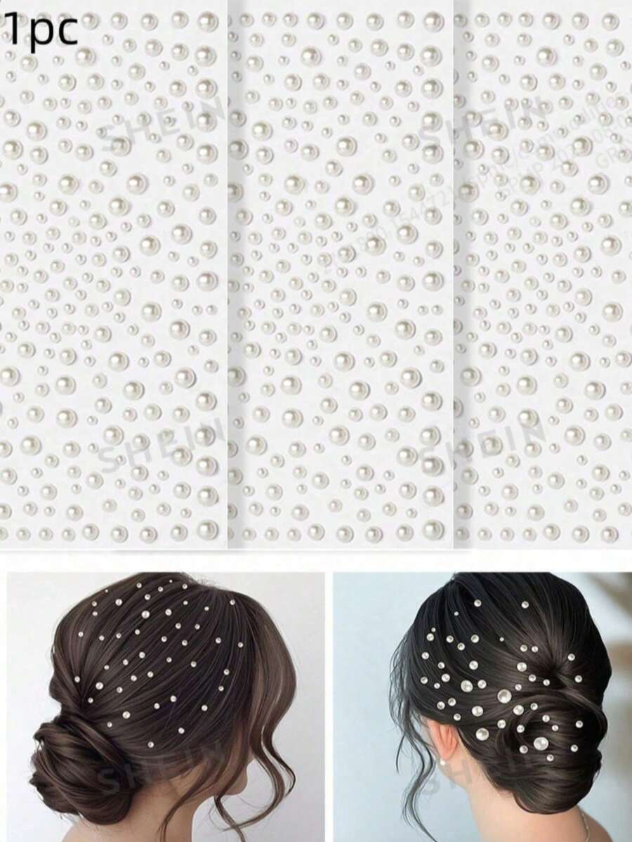 1 Sheet 3D Faux Pearl Stickers Jewels Stickers Self Adhesive Stickers Rhinestone Decoration,Faux Pearl Stickers Hair Decoration DIY Decorative Accessories, Hair Styling Kit, Hair Tool Kit, Home Beauty Women Accessory Gifts ,Hair Styling Tools - White - View 1