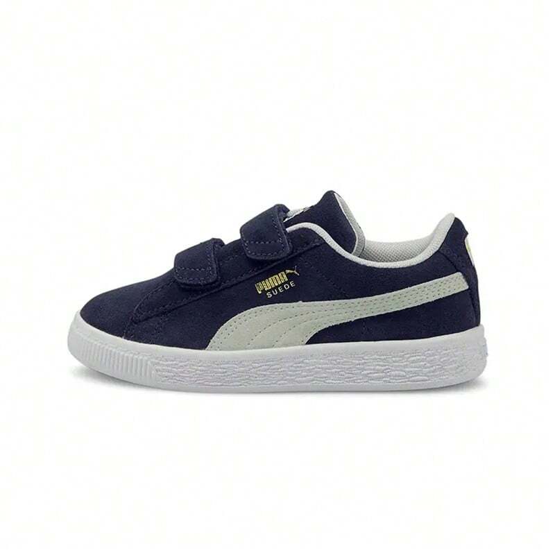 Puma Suede Classic XXI V PS 男女童复古经典休闲运动鞋，魔术贴搭扣，380563-03 - 藏蓝色 - 查看 1