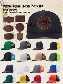 1pc Custom Trucker Hat Vintage Leather Printed Label Color-Blocked Design Customizable Logo Or Text Unisex Outdoor Embroidered Cap Snapback - Multicolor - View 12