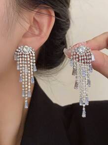 1 Pair Black Resin Long Tassel Earrings, Elegant Luxury Fashion Earrings For Women, Suitable For Gala, Formal Events