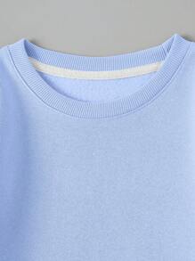 青少年女孩豹纹心形和字母印花舒适宽松运动衫和豹纹柔软裤套装 - 藍色 - 查看 3