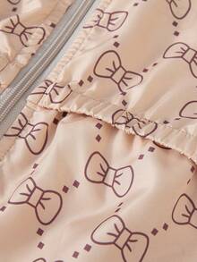 1 pieza Chaqueta casual para niñas, con estampado de lazo a la moda y capucha con cremallera, para otoño