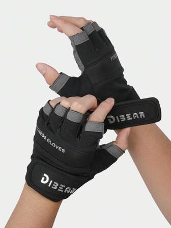 1双装 健身手套 防震手套 骑行黑色手套 运动半指手套 防滑运动手套 举重露指健身房锻炼手套 男女通用 防茧训练必备手套