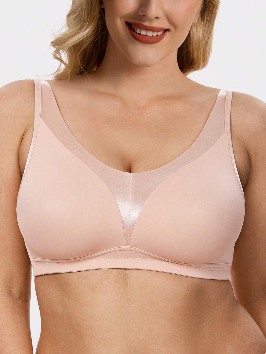 Wingslove Wirefree Full Coverage Minimizer Bra, Slimming Unlined Cups & Wide Comfort Straps, Matte Shimmer Satin, Lightweight Breathable, All-Day Wear