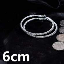 1 Pair Oversized Rhinestone Hoop Earrings, Dramatic European & American Style Earrings For Street Dance, Hip Hop, Bridal, Multiple Sizes