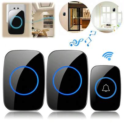 Wireless Doorbell, 2 Plug In Door Bells 1 Push Button Electric Cordless Chime IP44 Waterproof Battery Operated, 1000ft Long Range With 60 Melodie 5 Volume Easy Install For Home, Flat, Classroom