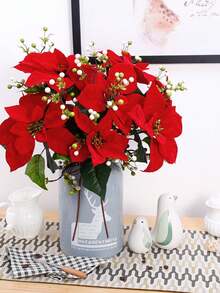 5 Tenedores Flor artificial de Nochebuena Rosa roja Decoración de sala de estar Maceta Flor de seda roja Ramo de terciopelo Flor de plástico (Color del tallo aleatorio) Flor artificial Decoración navideña Planta verde Maceta Ambiente navideño Adornos de Año Nuevo Decoración de boda DIY, Decoración de jardín al aire libre Fiesta de vacaciones Regalo de decoración - Rojo - Ver 2