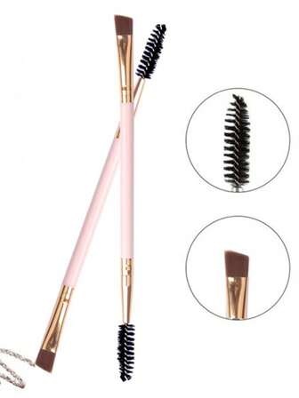 1 st. rosa ögonbrynsborste med dubbla ändar - spiralformade och vinklade spetsar, bärbar ögonfransborste, plasthandtag, singelförpackning, sminkverktyg för ögonbrynsvård och formning