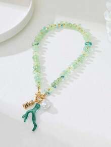 1 chiếc vòng cổ mặt dây chuyền trang trí bằng hạt Acrylic phong cách đại dương, san hô và ngọc trai, phù hợp với trang phục hàng ngày và ngày lễ của phụ nữ - màu xanh lá - Xem 5