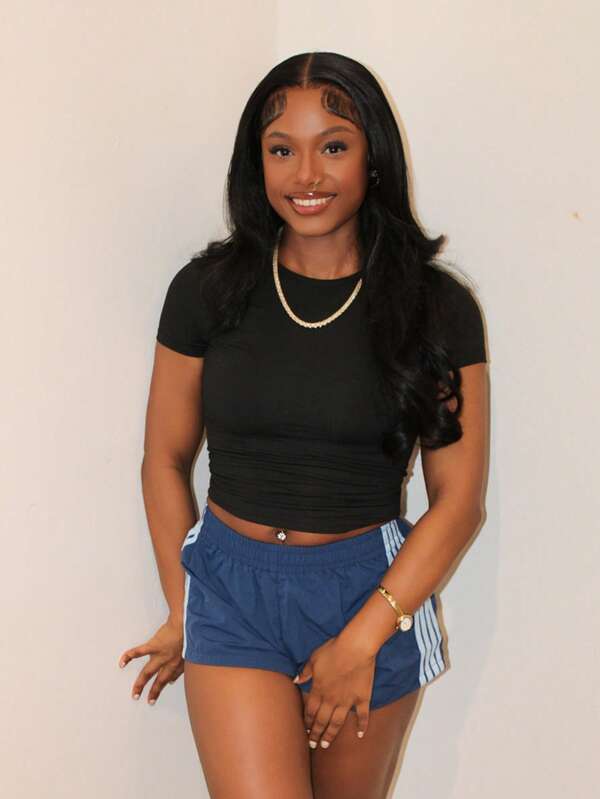 Steph T Damen Slim Fit Einfarbiges T-Shirt, Slim Fit Einfarbig Lässig Alltäglich Sommer Warmes Wetter