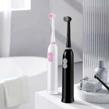 Cepillo de dientes eléctrico giratorio con 4 cabezales de cepillo, incluye 2 baterías AAA, cepillo de dientes eléctrico con batería de limpieza inteligente, cerdas suaves