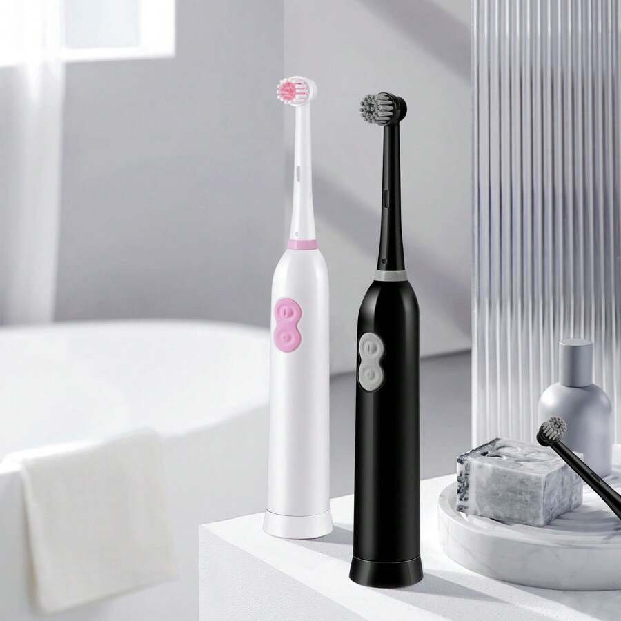 Cepillo de dientes eléctrico giratorio con 4 cabezales de cepillo, incluye 2 baterías AAA, cepillo de dientes eléctrico con batería de limpieza inteligente, cerdas suaves
