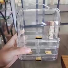 便携式迷你化妆品桌面收纳盒 - 耐用透明塑料化妆品收纳盒带抽屉 - 隔断收纳展示架 - 高颜值轻奢口红收纳盒 - 香水架 - 美妆收纳整理 - 首饰收纳盒 - 适用于居家房间浴室梳妆台多功能收纳配件 - 女生美妆必备 - 节日礼物 (透明) - 彩色 - 查看 3