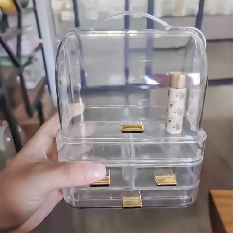 便携式迷你化妆品桌面收纳盒 - 耐用透明塑料化妆品收纳盒带抽屉 - 隔断收纳展示架 - 高颜值轻奢口红收纳盒 - 香水架 - 美妆收纳整理 - 首饰收纳盒 - 适用于居家房间浴室梳妆台多功能收纳配件 - 女生美妆必备 - 节日礼物 (透明) - 彩色 - 查看 3