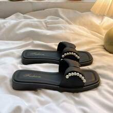 Damen neue quadratische Zehenslippers - modisch & vielseitig - bequeme Innensohle - Damen Slippers, geeignet für Gehen, Sommerurlaub, Lässig-Anlässe, Damen Flachslippers, einfaches Design, Riemen Flache Römische Strandsandalen