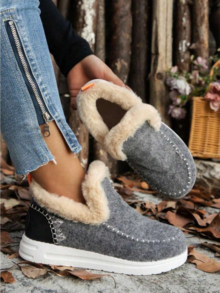 Women's Plush Warm Ankle Boots For Winter - 灰色 - 查看 1
