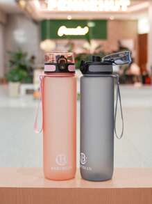 1pc 1000ml/750ml Outdoor Large Capacity Sports Water Bottle, 32oz/26oz, Direct Drinking Mouth Design, Handle Strap, Printed Logo, Plastic Portable Leak-Proof Screw Cap, Suitable For Hiking, Running, Cycling
