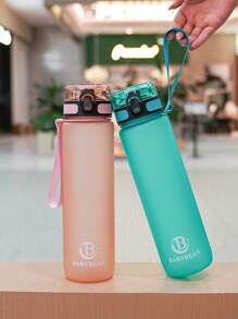 1pc 1000ml/750ml Outdoor Large Capacity Sports Water Bottle, 32oz/26oz, Direct Drinking Mouth Design, Handle Strap, Printed Logo, Plastic Portable Leak-Proof Screw Cap, Suitable For Hiking, Running, Cycling