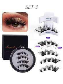 Set da 4 pezzi di eyeliner magnetico e ciglia magnetiche - Ciglia finte riutilizzabili dall'aspetto naturale, creano un effetto 3D allungante e arricciante, senza bisogno di colla, comodo da indossare, forte adesione magnetica, ciglia finte in mink da 5-11 mm, adatte per uso quotidiano, impermeabili, riutilizzabili, ideali per feste, appuntamenti e altro