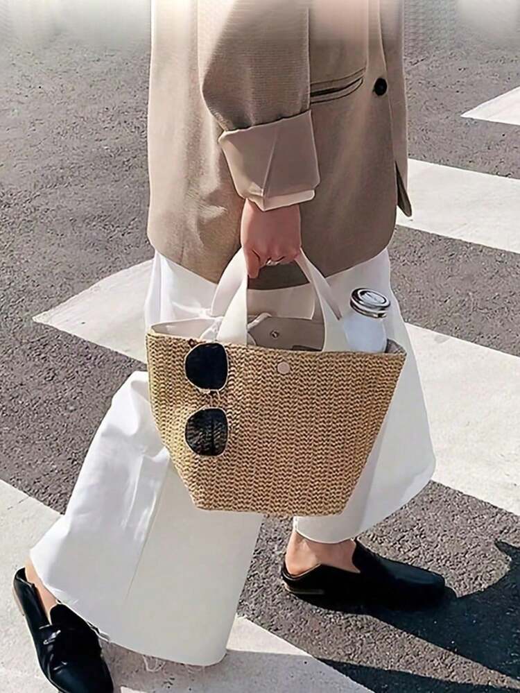 波西米亚风编织手提包 - 大号黑色手提包，适合海滩、露营和户外活动，采用磁扣闭合，是女性冒险旅行的理想之选，也是沙滩包和波西米亚风穿搭的完美搭配。 - 彩色 - 查看 6