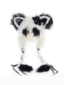 卷曲可爱帽子，朋克风格动物耳朵帽子配编织假发，万圣节服装角色扮演道具帽