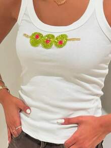 Women's Summer Embroidery Camisoles Sleeveless U Neck Slim Fit Cami Tank Tops For Beach - 綠色 - 查看 2