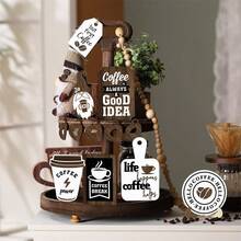 Rustic Home Tiered Tray Decorations Set Coffee Time Wood Signs For Bar Farmhouse Kitchen Table Shelf - màu nâu - Xem 1