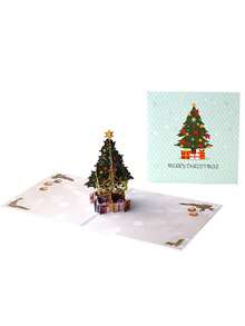 1 Stück 3D Weihnachtsbaum Pop-Up Grußkarte - Festliche Feiertags-Karte mit Notizpapier & Umschlag, Weihnachtsgeschenk für Familie & Freunde