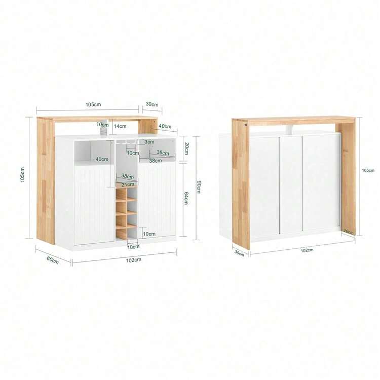 SoBuy KNL07-WN, Kitchen Island Sideboard Storage Cabinet Kitchen Breakfast Dining Bar Table Bar Cabinet With Wine Rack, White & Natural - 白色 - 查看 5