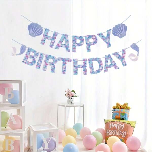 Pancarta de cumpleaños de sirena - Pancarta de sirenas, decoraciones de cumpleaños de sirena, suministros para fiestas de sirenas, decoración para fiestas temáticas, cumpleaños y decoración del hogar