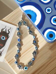 1pc Blue Evil Eye Beaded Phone Strap, Zinc Alloy Charm Pendant Suitable As Gift For Colleagues - Blue - View 4