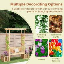 Lifezeal Patio Garden Bench Arbor Arch With Pergola Planting Box Side Trellis For Vines - 自然的 - 查看 2