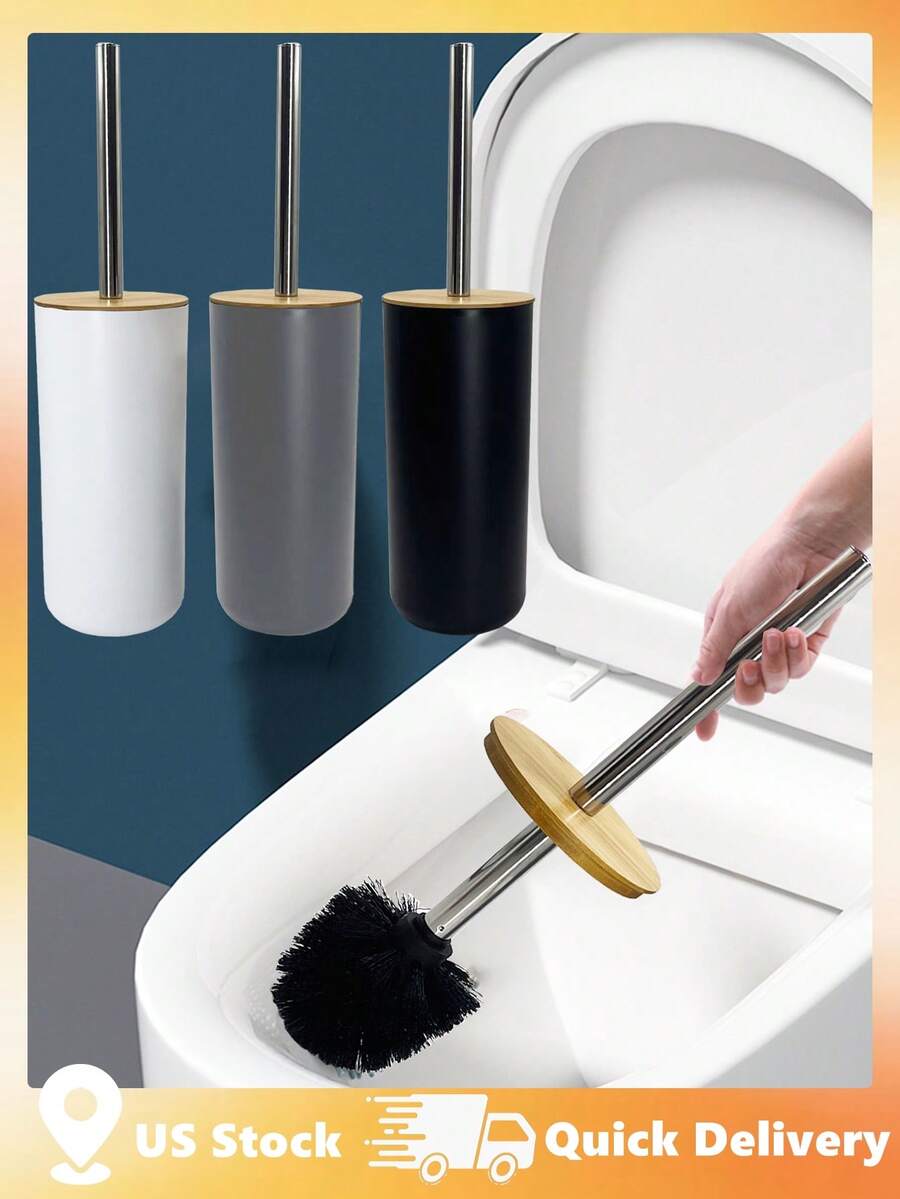 1pc Bamboo Handle Toilet Brush Bathroom Cleaning Tool With Extended Reach Bathroom Decor Summer - Multicolor - View 1