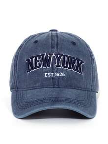 Letter Embroidery Washed Vintage Baseball Cap New York Women's Baseball Cap Washed Baseball Cap