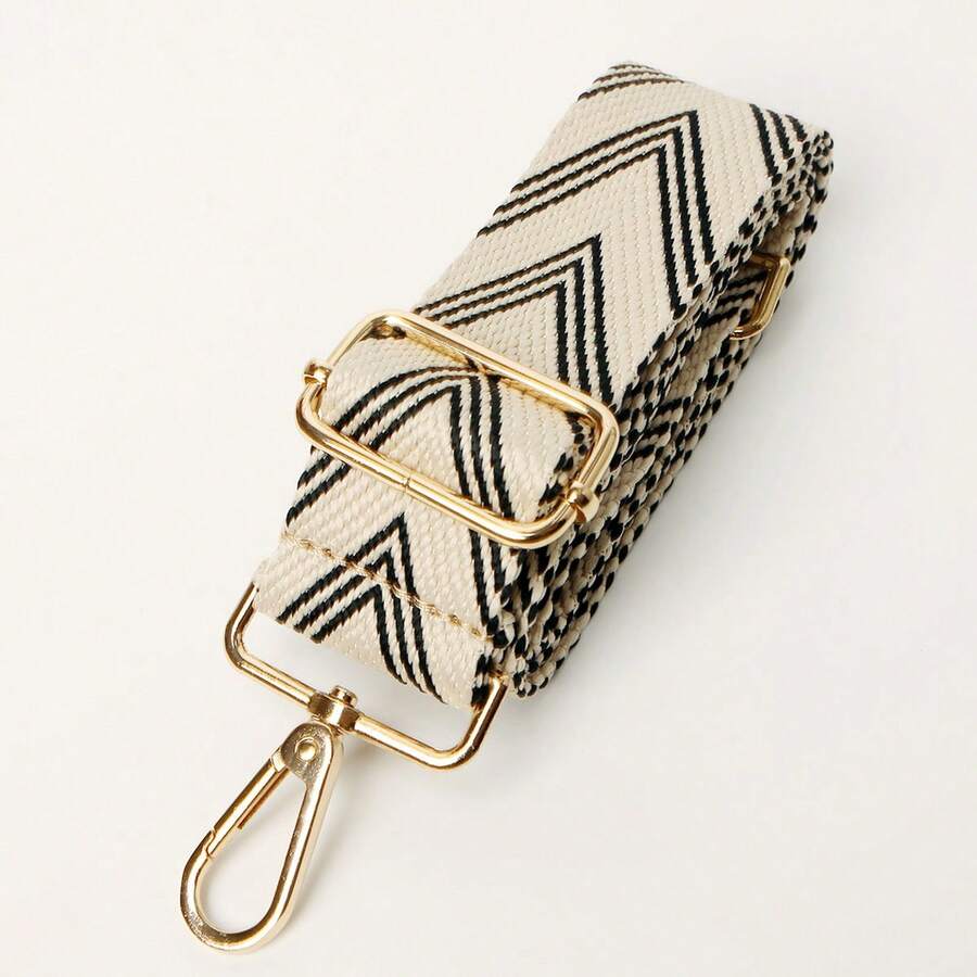 Beige V-Shaped Geometric Jacquard Nylon Adjustable Rotatable Replaceable Bag Strap, Backpack Travel Luggage Accessory, Versatile Instrument Strap, Gift For Family And Friends, Travel Essential - Beige - View 1