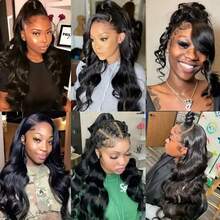 NARNI 36 Inch 360 Body Wave Lace Front Wigs Human Hair Pre Plucked Glueless Wear And Go 5x5 Lace Closure Wig 250% Density 13x4 HD Body Wave Lace Front Wigs Human Hair For Women Brazilian Invisi Strap 360 HD Full Lace Frontal Wig With Baby Hair Black Color - Natural Black - 查看 11