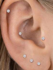 Bộ 10 đôi khuyên tai đinh tán bằng thép không gỉ 2mm, unisex, 20 chiếc khuyên tai tròn nhỏ đính đá Cubic Zirconia, phù hợp với nhiều vị trí xỏ khuyên, không gây dị ứng, có hai lựa chọn màu vàng/bạc. - Như thể hiện trong hình ảnh - Xem 10