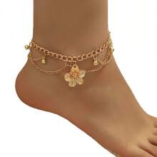 Gold Anklets For Women, Golden Flower Layered Beaded Anklet Statement Bracelet For Summer Beach Vacation Waterproof Accessories Jewelry Gifts - Vàng - Xem 3