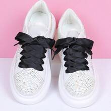Flat Colorful Satin Shoelaces, 3/ 4inch Width, Women's/Girls' Shoelaces, White, 47inch (120) Cm: Clothing, Shoes, And Jewelry - 黑色絲帶 - 查看 3