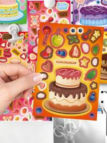 8/16 Blatt Dessert Kuchen Gesicht Puzzle Aufkleber, Cartoon Geburtstags Geschenk Aufkleber, DIY Laptop Computer Handyderakotion, Geburtstags Party Spielzeug Geschenke, Puzzle Zusammenbauen Spiele