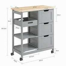SoBuy FKW79-HG, Kitchen Trolley Cart Kitchen Storage Trolley Serving Trolley With 3 Drawers And Removable Tray, Grey - Grey - View 3