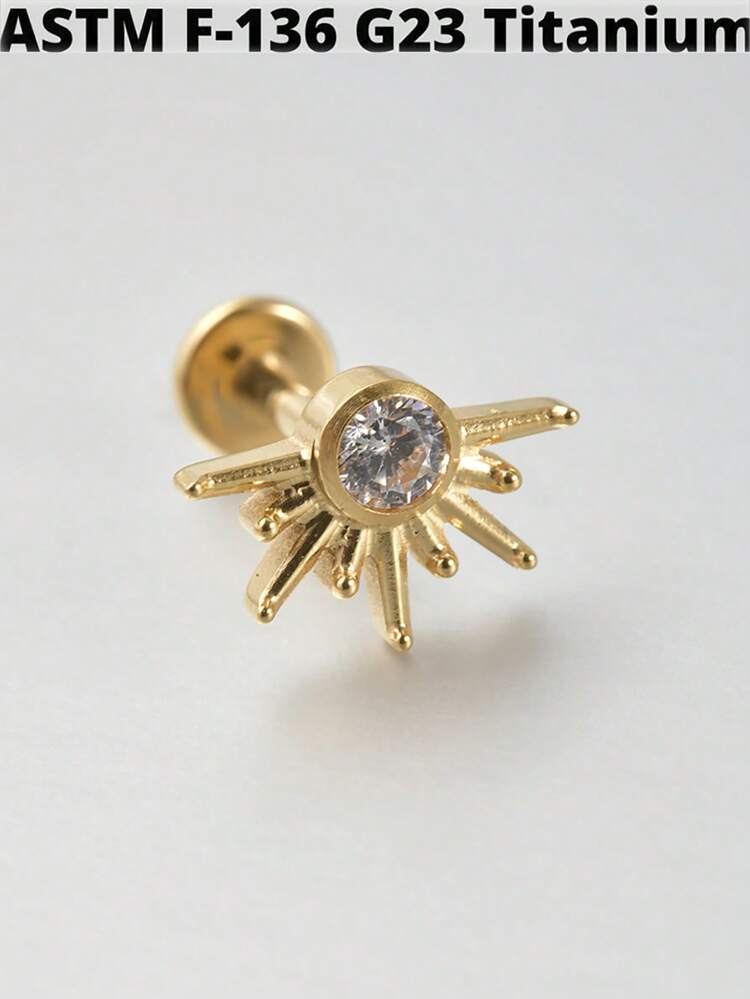 1 件 G23 钛金五角形锆石唇钉内螺纹 CZ 耳钉耳软骨耳屏耳轮耳环耳垂穿孔珠宝 - 如圖 - 查看 10