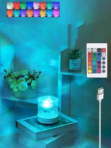 1pc Bedroom RGB Night Light With Dynamic Lighting Effect, Cylindrical Water Wave Design, Bedroom Ambiance Lighting, Projection Lamp, USB Powered, 3 Colors/16 Colors Options, Rotatable Light Color, Suitable For Birthday Photo, Outdoor Camping, Bedroom, Room, Corridor, Home Decor, Christmas Decor, Christmas Lights, Christmas, Home Decor Living Room, Lamp, Lighting