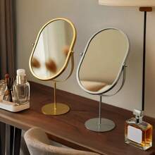 Espejo ovalado dorado elegante, con marco de metal estilizado, superficie de vidrio pulido, espejo de maquillaje portátil para decoración de dormitorio y puerta, sin necesidad de energía, decoración de dormitorio, diseño de espejo estilizado, espejo portátil, espejo decorativo de pared