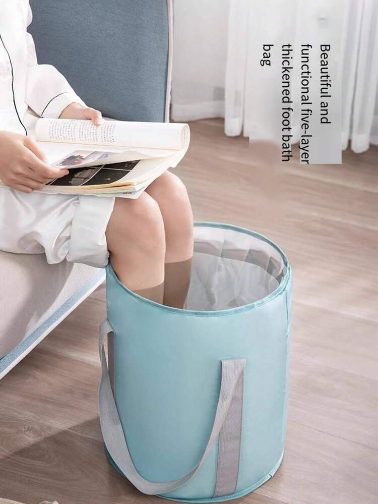 便携式足浴桶，带温度调节和气泡功能，适合家庭水疗。可折叠足浴桶，旅行便携式保温足浴盆，家用深足浴盆，多功能旅行足浴袋，酒店、洗脸盆、足浴盆 - 杏色 - 查看 4