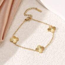 18k金不锈钢四叶草花朵图案时尚女士手链