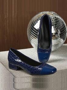 3 Cores Salto Alto Grosso Feminino - Bico Quadrado, Couro Sintético e Sola de Borracha, Salto, Outono, Versátil Sapato Formal para Todas as Estações