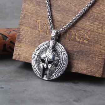 Men's Pendant Necklace, Ancient Greek Warrior, Stainless Steel Chain, Vintage Party Jewelry, Punk Gift
