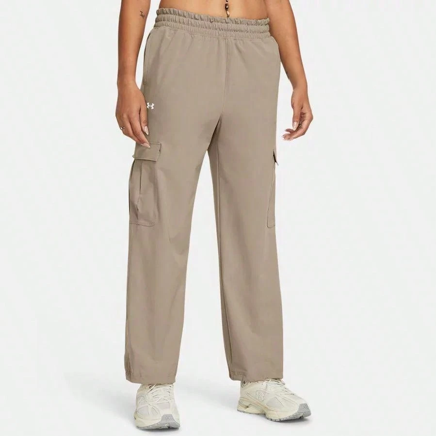 Under Armour Quần nỉ ống đứng dệt kim dáng rộng rút dây Armoursport dành cho nữ - Màu Khaki - Xem 1