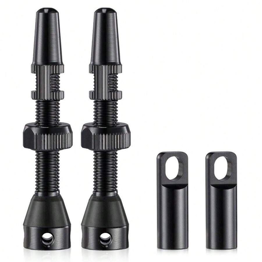 [Tubeless Valve Stems] 2 Pcs 44mm Presta Valve Stems, Super Light Alloy Tubeless Bike Valves With A Removable Valve Cover, Universal Fit, Rustproof For MTB/Road Bikes - black color - View 1